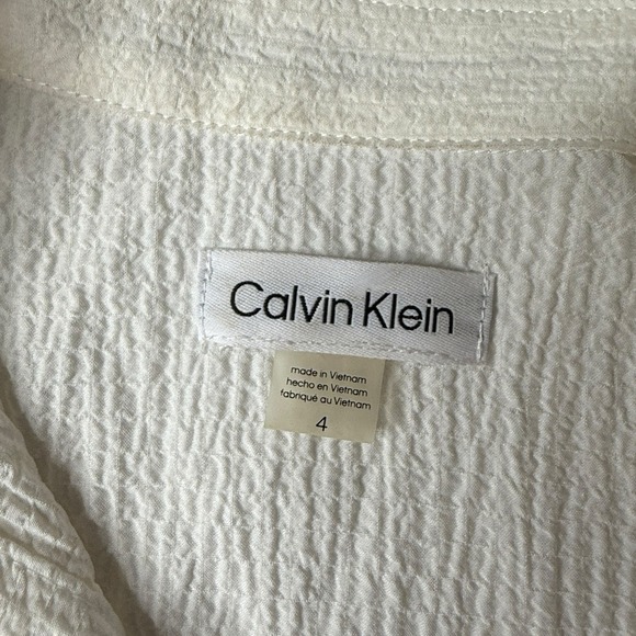 Calvin‎ Klein Women’s Button Up Short Sleeve Shirt Dress Cream White Size 4 - Picture 6 of 7
